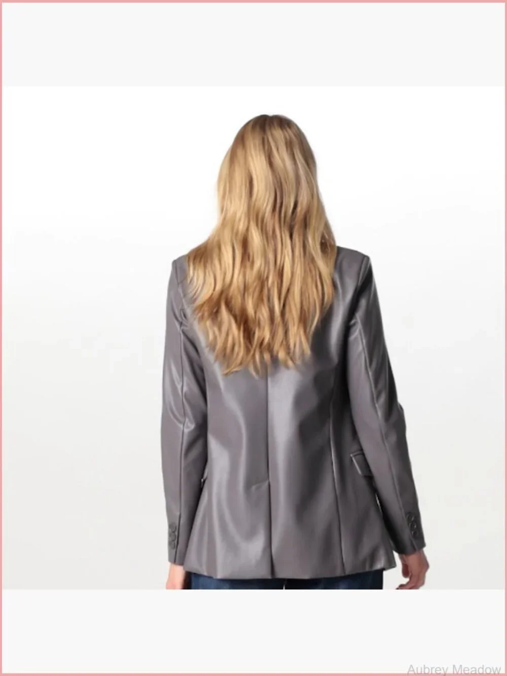 Women's Long Blazer, Faux Leather, Button Front, Notch Collar